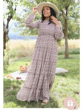 Dainty Jewells Floral Tiered Maxi Dress in Mauve and Cream